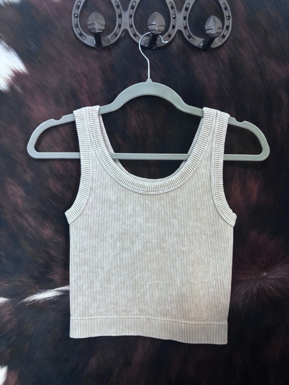 Zenana Ribbed Knit Tank Top in Light Beige